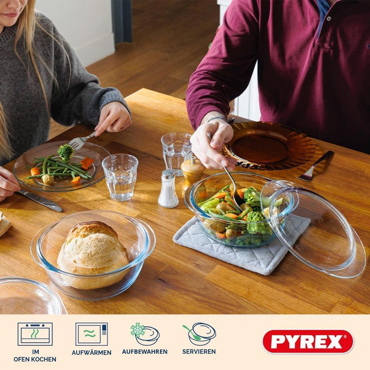 Pyrex 4 in 1 – 2 Schmortöpfe 1 l – Borosilikatglas – Kochen mit Dampffunktion – gekochte Küche – mik