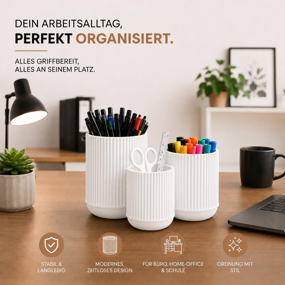CABU Stiftehalter Weiss 3er Set – Minimalistischer Schreibtisch Organizer – Multifunktionaler Stifte