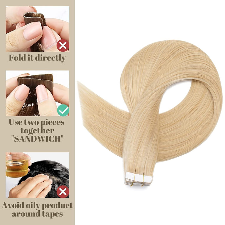 SEGO Haarverlängerung Tape Extensions Echthaar Klebeband 10 PCS 25g Haarteile 7A Glatt 100% Remy Hum