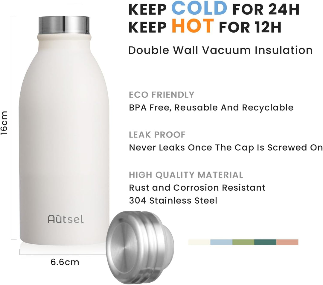 Trinkflasche Thermo Edelstahl 350ml für Heisse und Kalte Getränke für Büro Sport Outdoor Camping CRE