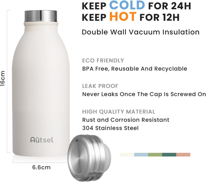 Trinkflasche Thermo Edelstahl 350ml für Heisse und Kalte Getränke für Büro Sport Outdoor Camping CRE