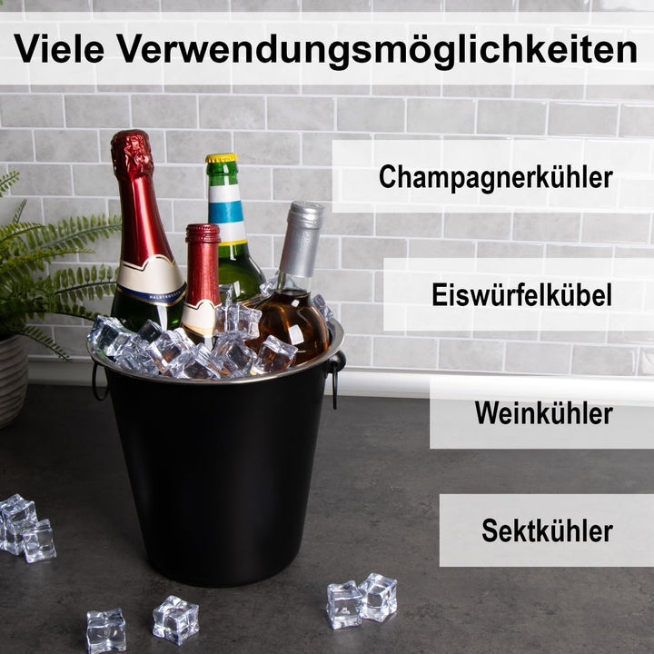 COM-FOUR® 2x Sektkühler mit Henkeln - elegantes, glattes schwarzes Design - ideal zum Kühlen von Sek