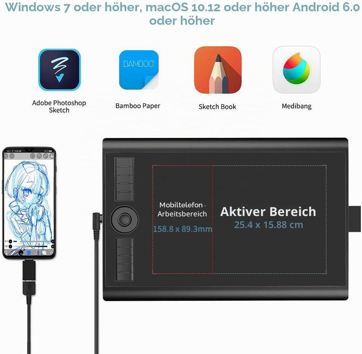 GAOMON M10K PRO 10” X 6,25" Zeichentablett mit Touch Ring, arbeitet mit AP32 Battrielosem Stift, kom