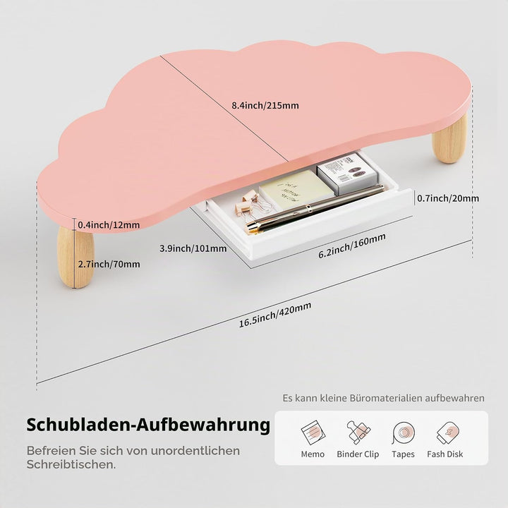 AFOOYO Monitorständer, Wolkenform, stabiles Holz, Computer-Monitorständer mit Schublade, Mehrzweck-S