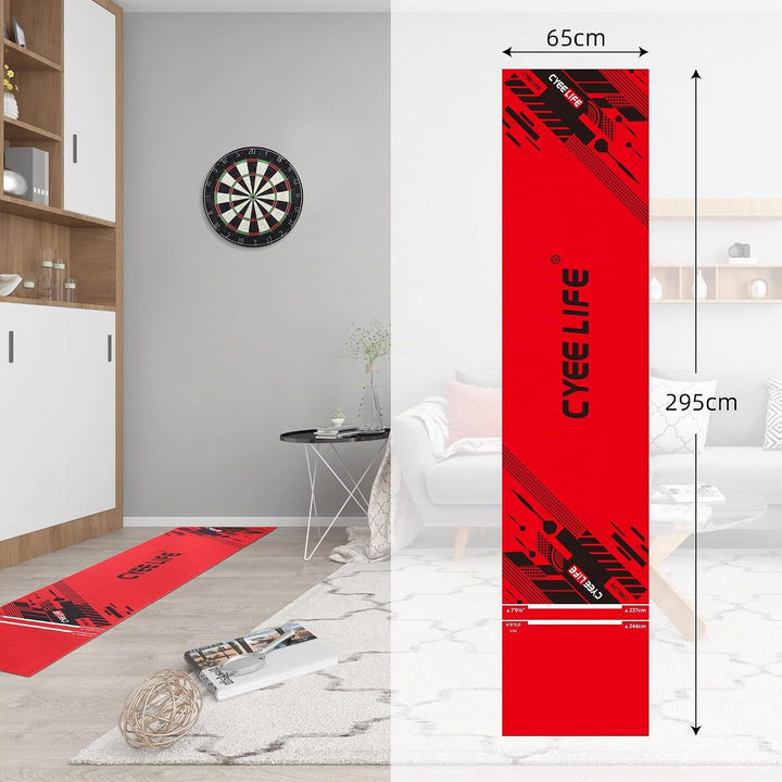 CyeeLife Dart Teppich mit Tragetasche,Dartpfeile Mat Dartmatte 65 * 295cm für Steel und Soft Darts Z