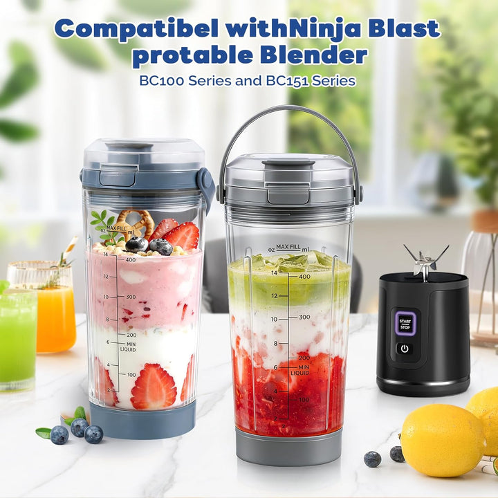 Mixgefäss kompatibel mit Ninja Blast Tragbarer Mixer, 530ml Mixbecher mit Trink- und Auslaufsicherer