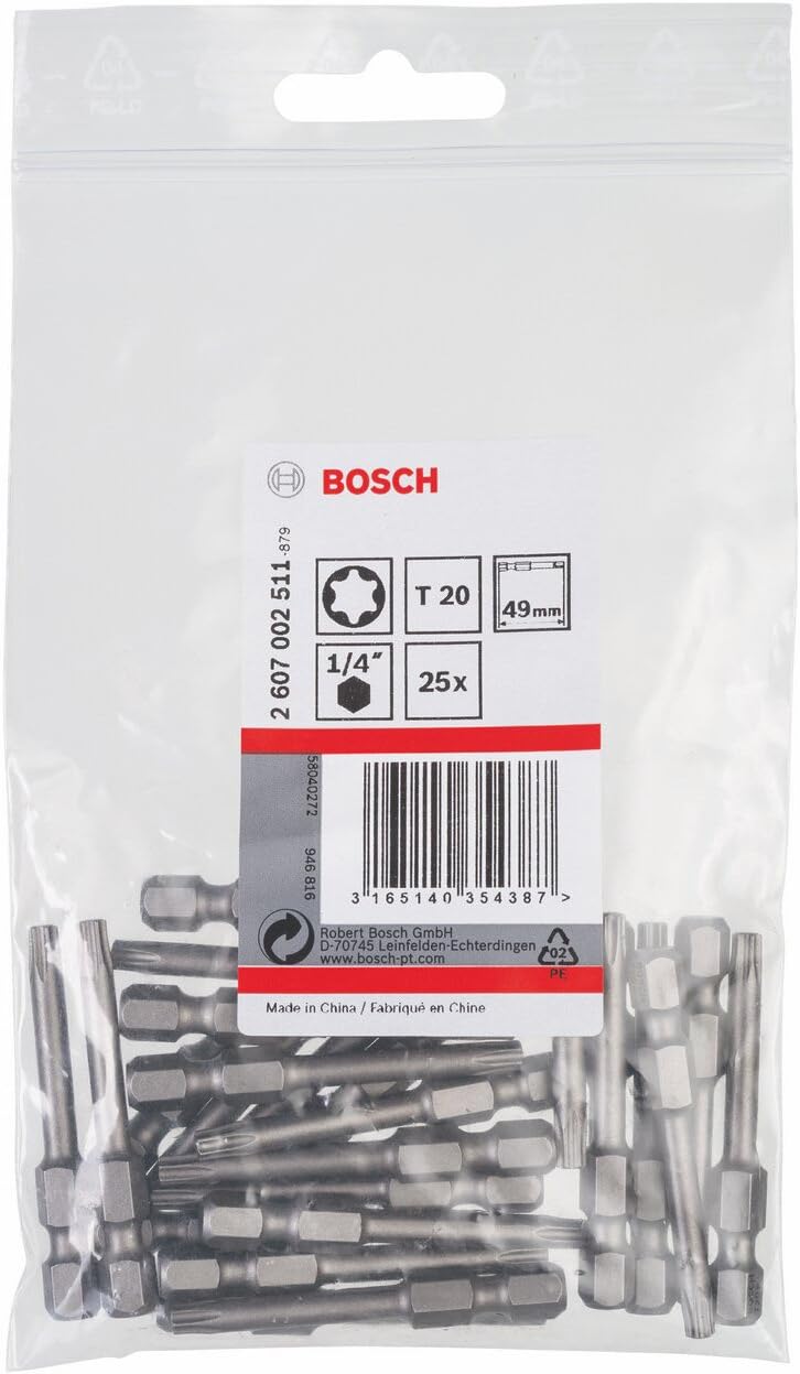 Bosch Accessories Bosch Professional Bit Extra-Hart für Innen-Torx-Schrauben (T20, Länge: 49 mm, 25