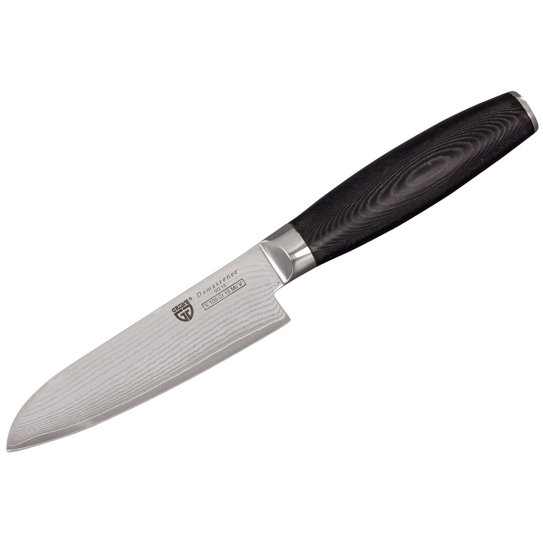 GRÄWE Damaszener Santokumesser 12 cm - Damast-Küchenmesser mit 65-lagiger Klinge und Micarta-Griff,