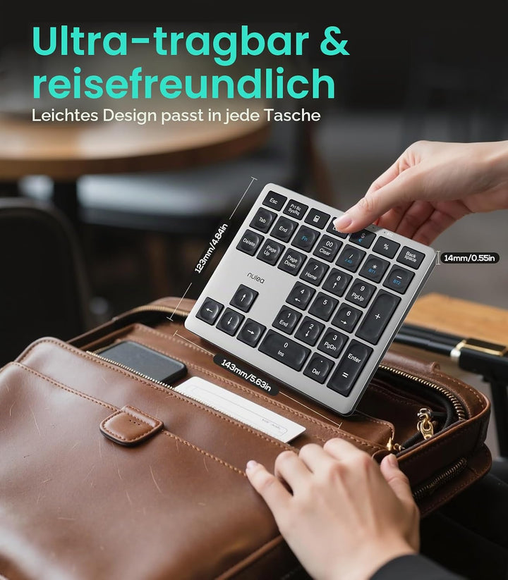 Nulea Kabelloses tragbares Ziffernblatt mit Bluetooth 5.0, wiederaufladbar über USB-C, 34-Tasten-Blu