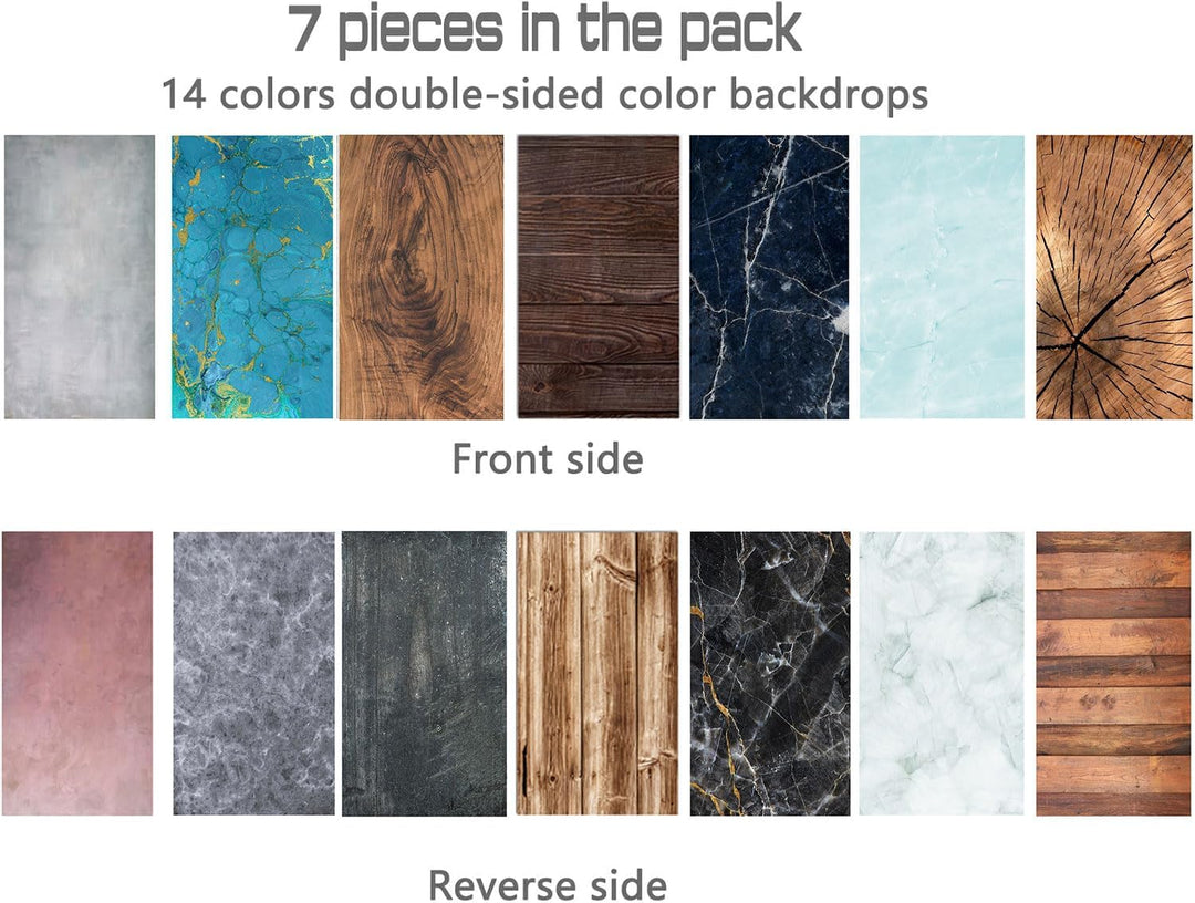 7PCS 14Patterns Photography Gradual Background Paper Without Stand, Double-Sided Waterproof Reusable