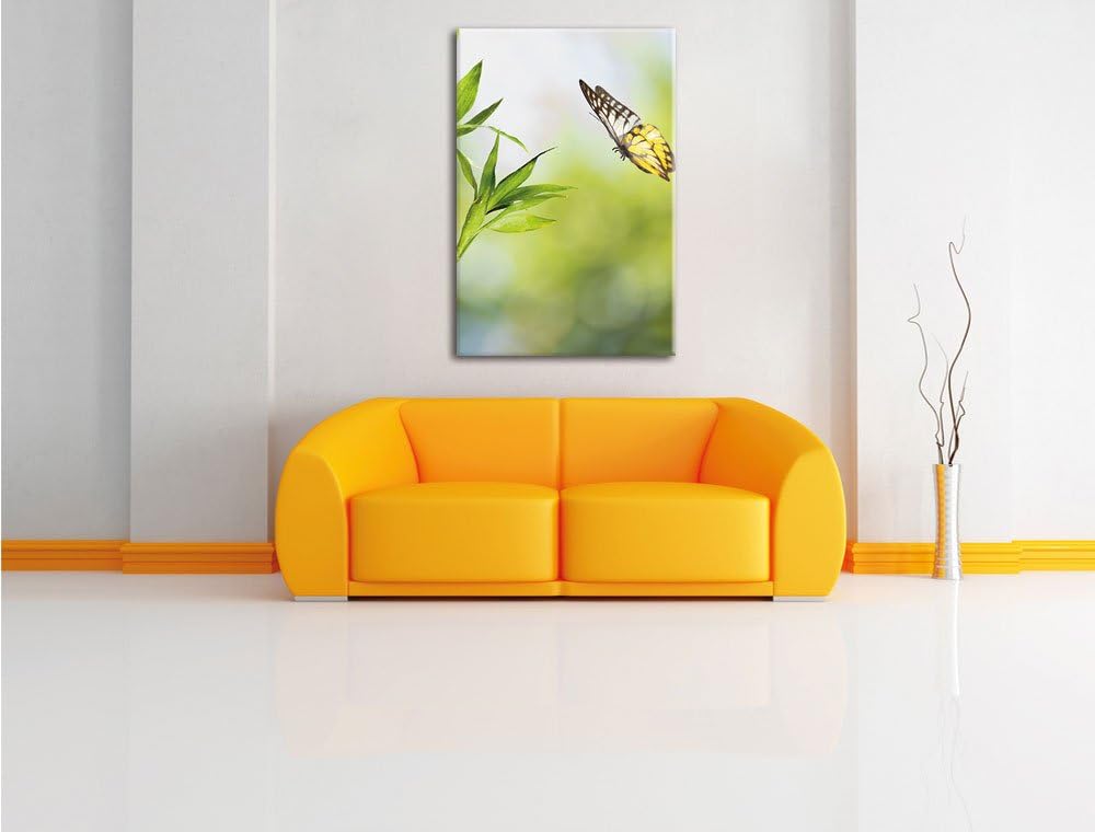 Bambus mit Schmetterling , Format: 80x120 auf hochkantiges Leinwand, XXL riesige Bilder fertig gerah