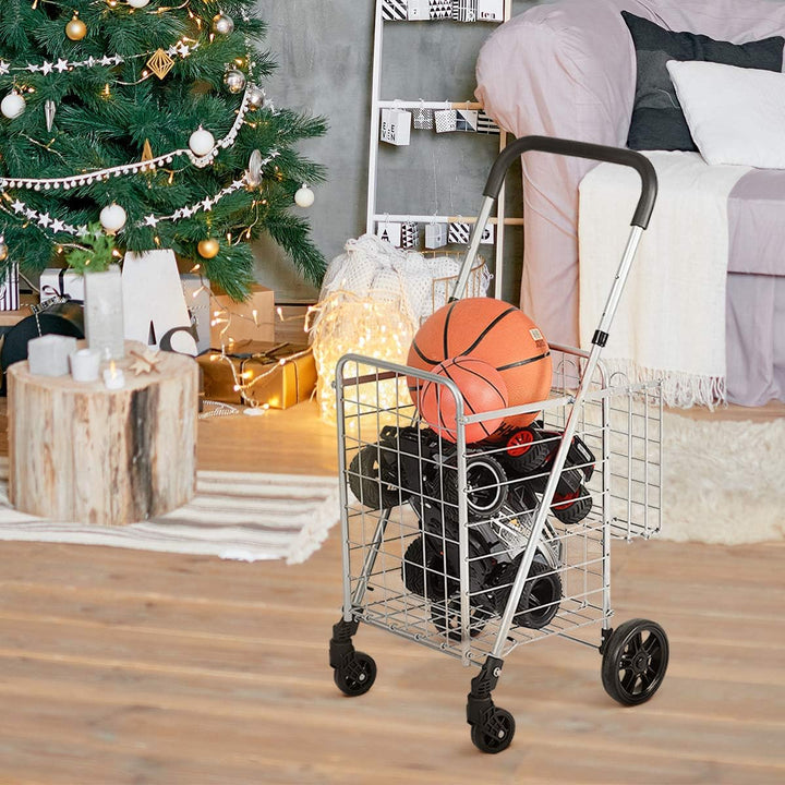 GOPLUS Klappbarer Einkaufswagen, Einkaufstrolley mit Verstellbarem Griff &amp; 4 Universalrädern, Rollwa