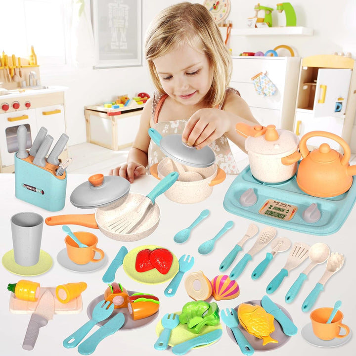 48 Stücke Kinderküche Zubehör, Spielküche Zubehör, Matschküche Kinder Outdoor, Küchenzubehör Kinder,