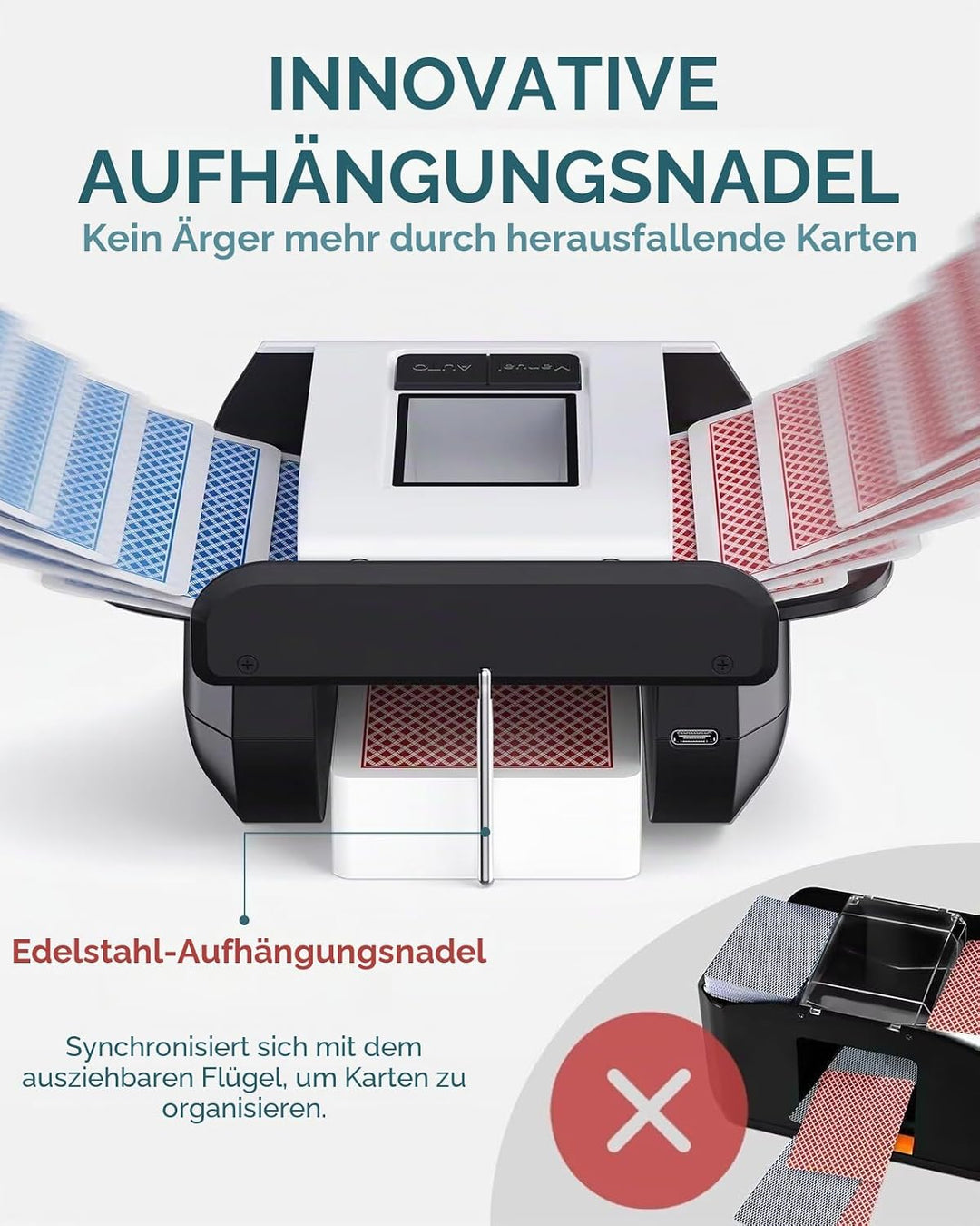 Automatischer Kartenmischmaschine mit Zwei Modi, Wiederaufladbare Kartenmischer Elektrisch für 1–2 K
