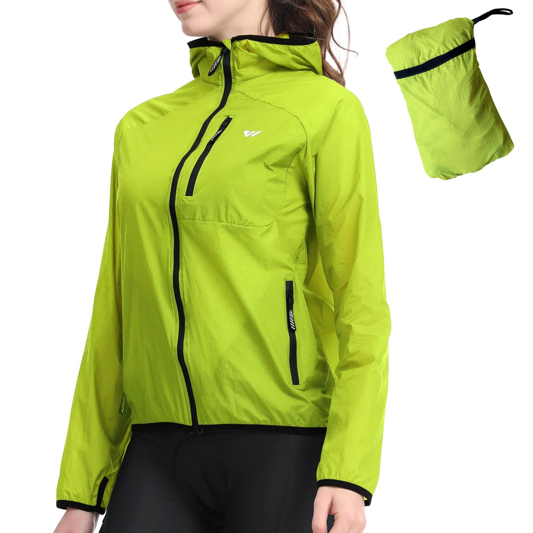 Wulibike Fahrradjacke Damen Faltbare Regenjacke Leicht und Atmungsaktiv Laufjacke Reflektierende Win