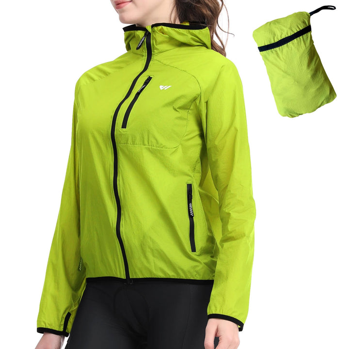 Wulibike Fahrradjacke Damen Faltbare Regenjacke Leicht und Atmungsaktiv Laufjacke Reflektierende Win