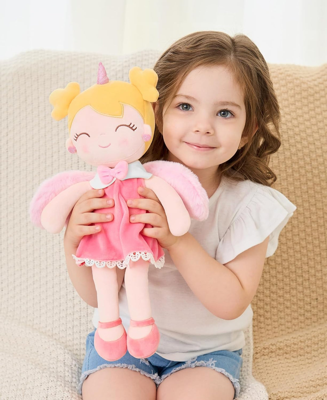 GAGAKU Weiche Stoffpuppe 40cm Einhorn Schutzengel Puppen, Taufe Geschenk Taufgeschenke für Mädchen B