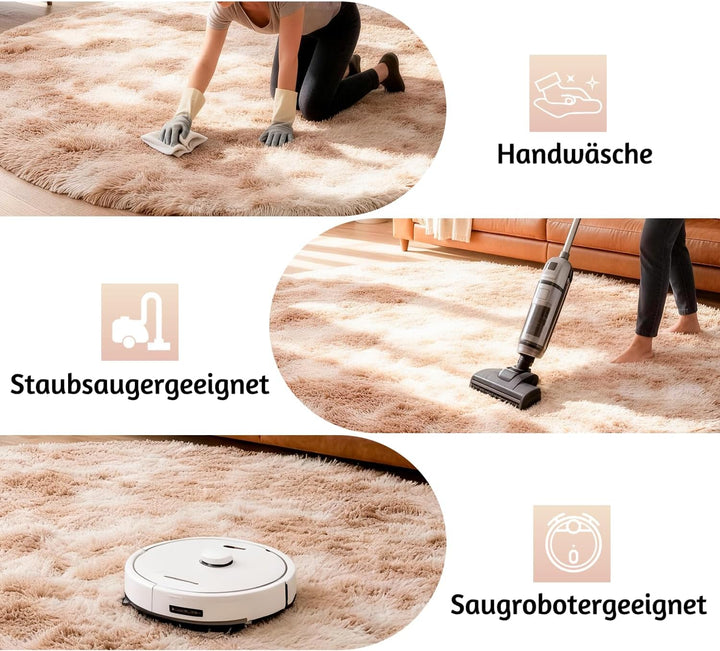 Teppich Kinderzimmer Khaki Ø 100 cm Flauschig Weich | Hochflor-Teppich, waschbar, rutschfest, kusche