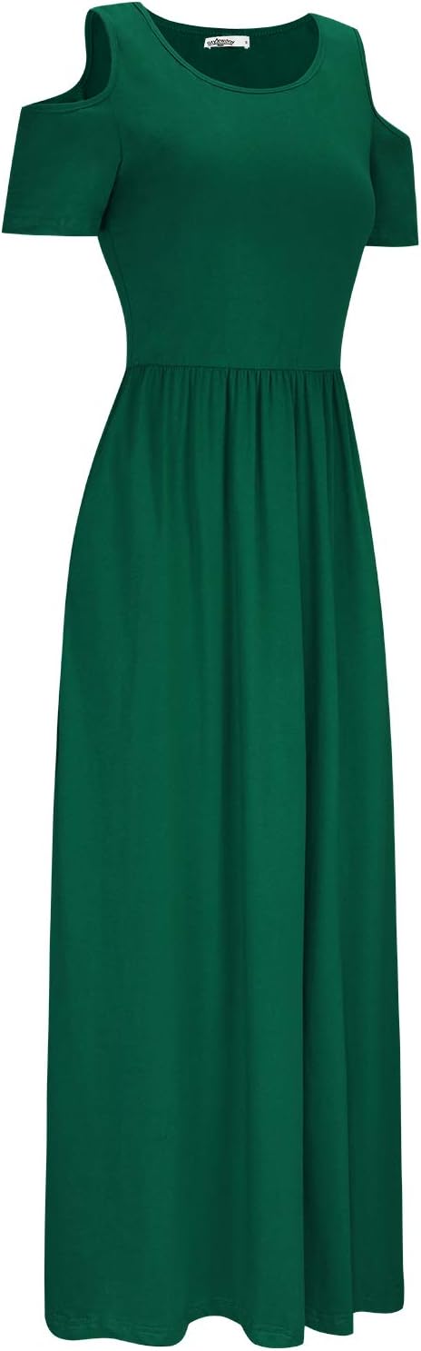 STYLEWORD Sommerkleid Damen Lang Kurzarm Maxikleid Blumen Kleider mit Taschen M Grün-456, M Grün-456