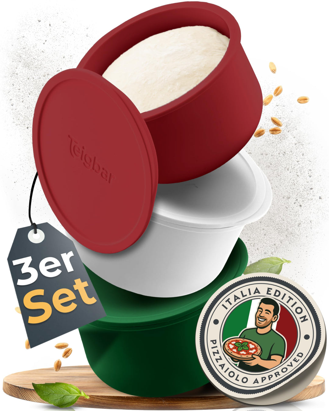Teigbar Pizzaballenbox mit Deckel, 3er Set »Italia« - platzsparende Teigbox aus löse-leichtem Siliko