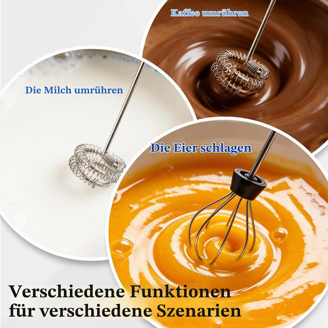 Elektrische Milchaufschäumer Handheld – Wiederaufladbar, kabellos, mit abnehmbarem Edelstahl-Aufsatz