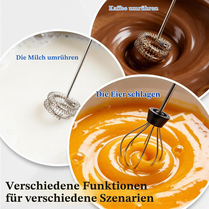 Elektrische Milchaufschäumer Handheld – Wiederaufladbar, kabellos, mit abnehmbarem Edelstahl-Aufsatz