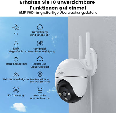 ieGeek 5MP Überwachungskamera Aussen WLAN, PTZ Outdoor IP Kamera überwachung aussen, WLAN Dome Kamer