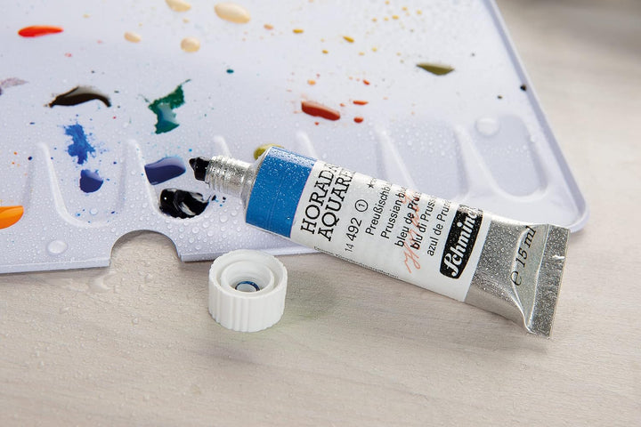 Schmincke – HORADAM AQUARELL Leerkasten für 10 x 15 ml Tuben, 74 910 097, schwarzer Metallkasten mit