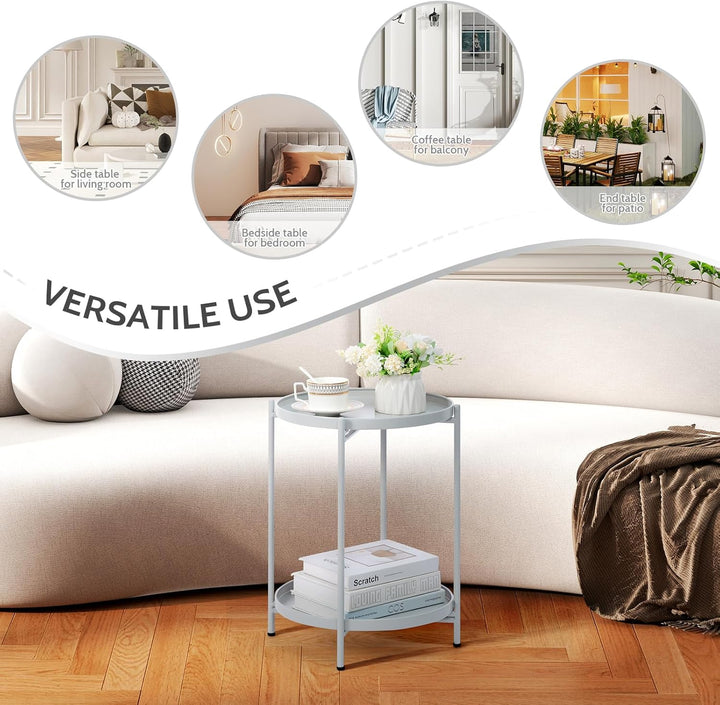 HollyHOME Beistelltisch Metall Rund Balkontisch Klein 2 Ebenen Metall Couchtisch Nachttisch Sofatisc