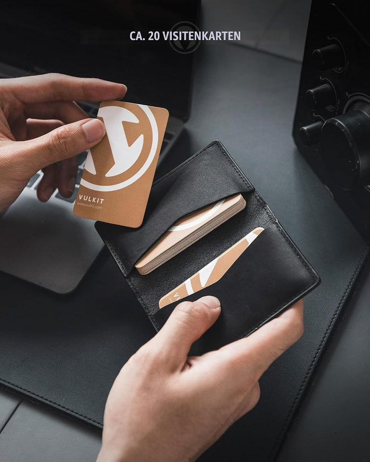 VULKIT Visitenkartenetui Echtes Leder Slim Visitenkartenhüllen für Herren Bifold Visitenkartenhalter