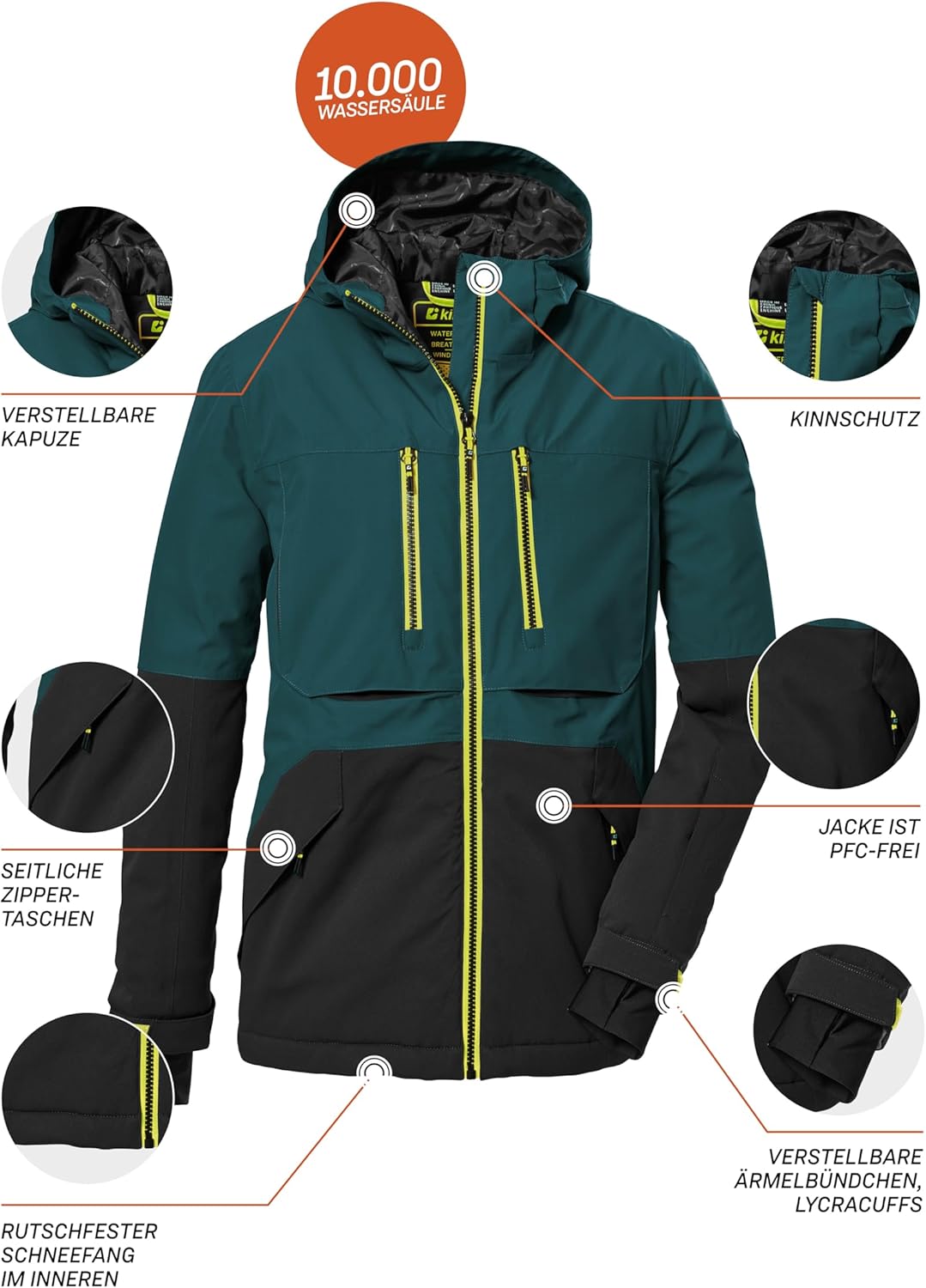 Killtec Jungen Ksw 127 Bys Ski Jckt Skijacke/Funktionsjacke mit Kapuze und Schneefang, wasserdicht 1