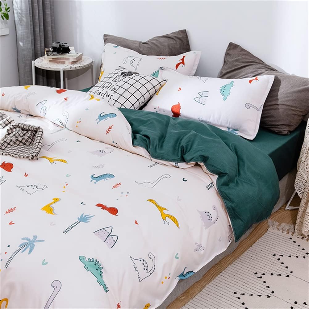 Koudi Dino Bettwäsche 155x220cm 2Teilig Jungen Mädchen Bettwäsche Cartoon Dinosaurier Muster Wendebe