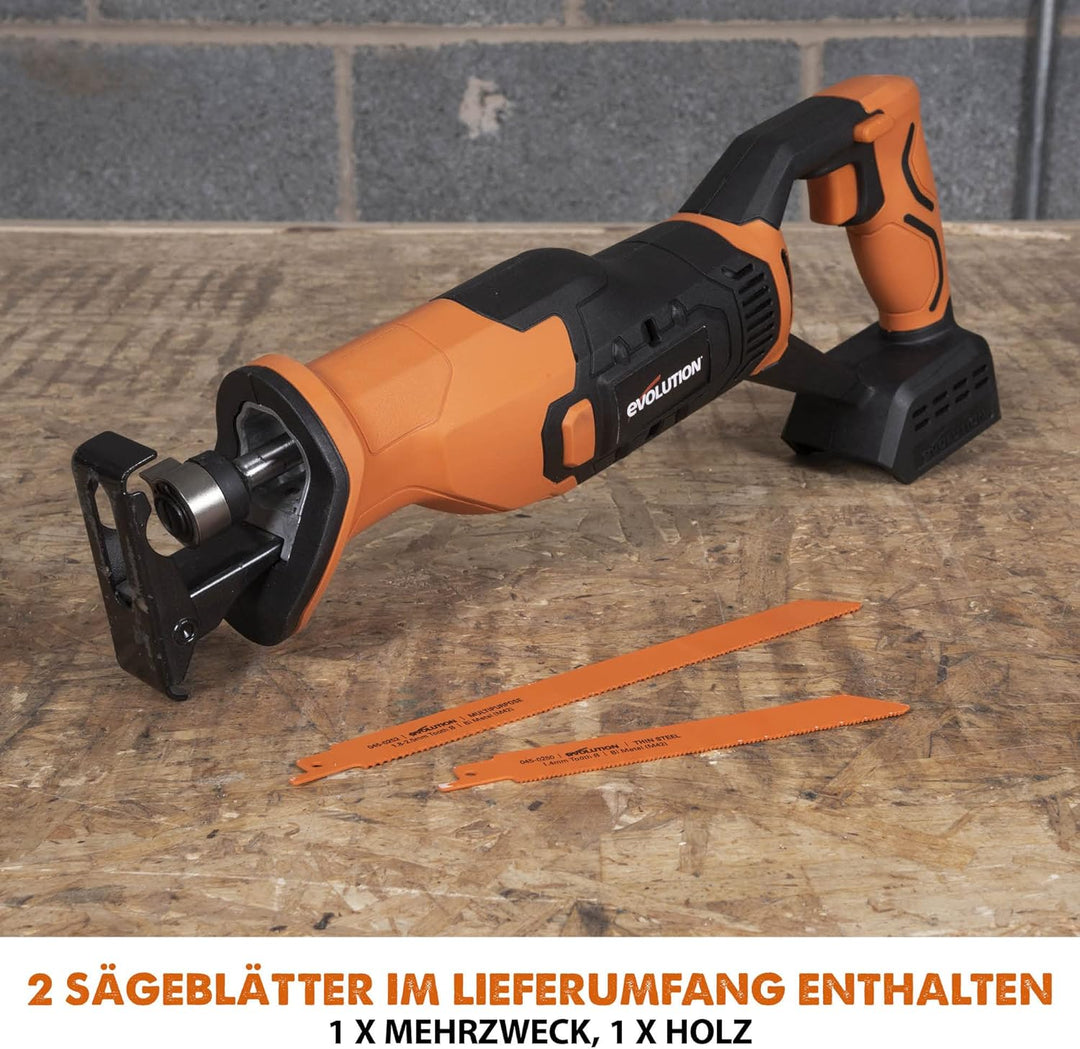 Evolution Power Tools Akku-Säbelsäge R150RCP-Li 18 V Li-Ion EXT, inkl. Universalsägeblätter – schnei