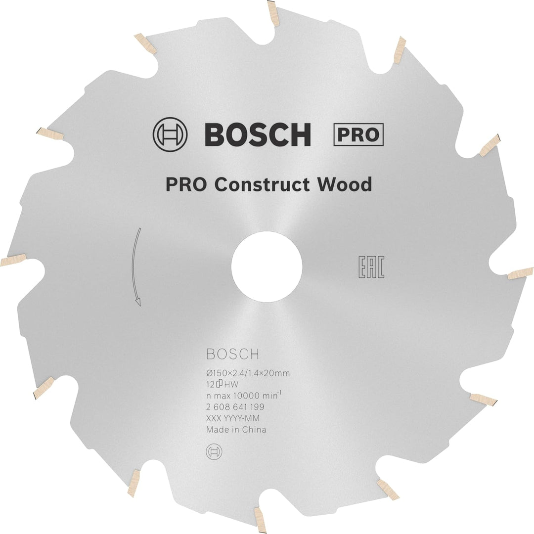 Bosch 1x PRO Construction Wood Kreissägeblatt für Netz-Handkreissägen (für Bauholz mit Mörtel und Nä