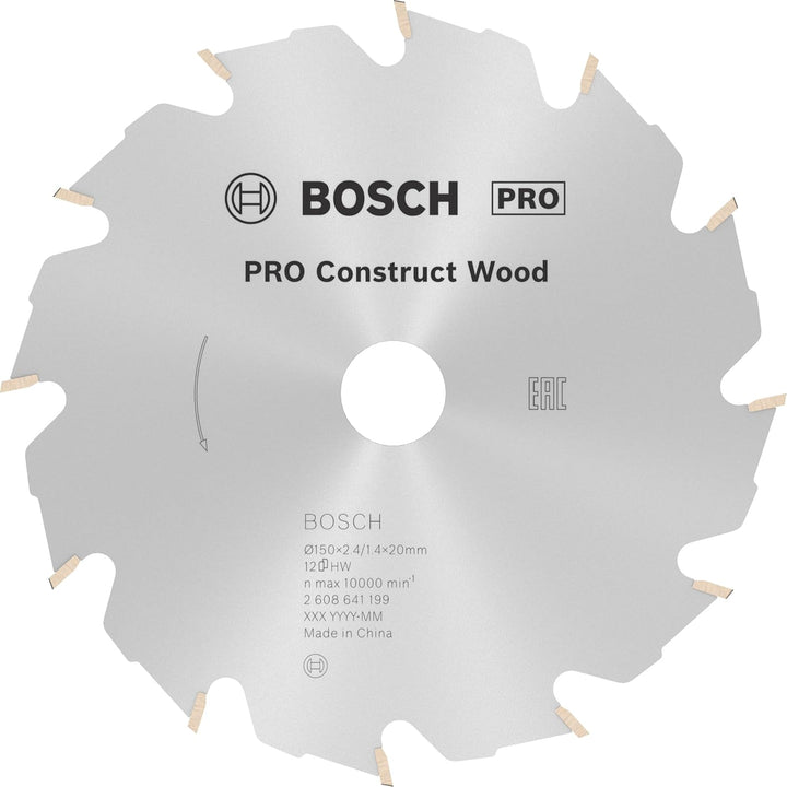 Bosch 1x PRO Construction Wood Kreissägeblatt für Netz-Handkreissägen (für Bauholz mit Mörtel und Nä