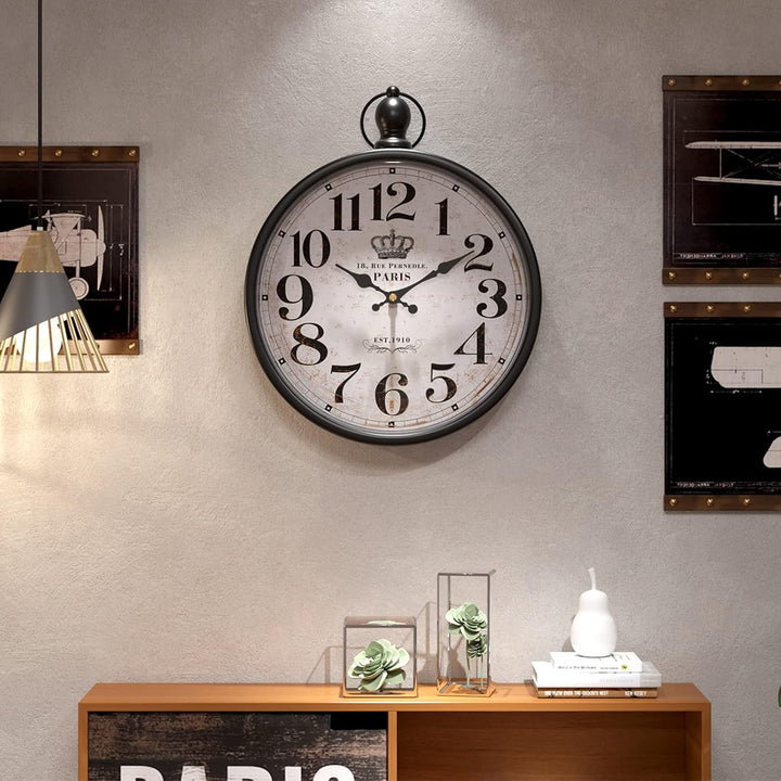 Menterry Small Retro Round Wall Clock. Black Vintage Antique Style Wall Clocks. Battery Operated Sil
