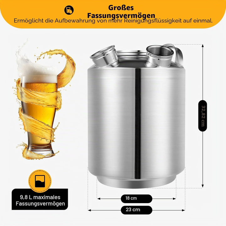 Reinigungsbehälter 10L Edelstahl Bierreinigungsfass, 3-Kopf Edelstahl Bierleitungsreinigungsgerät mi