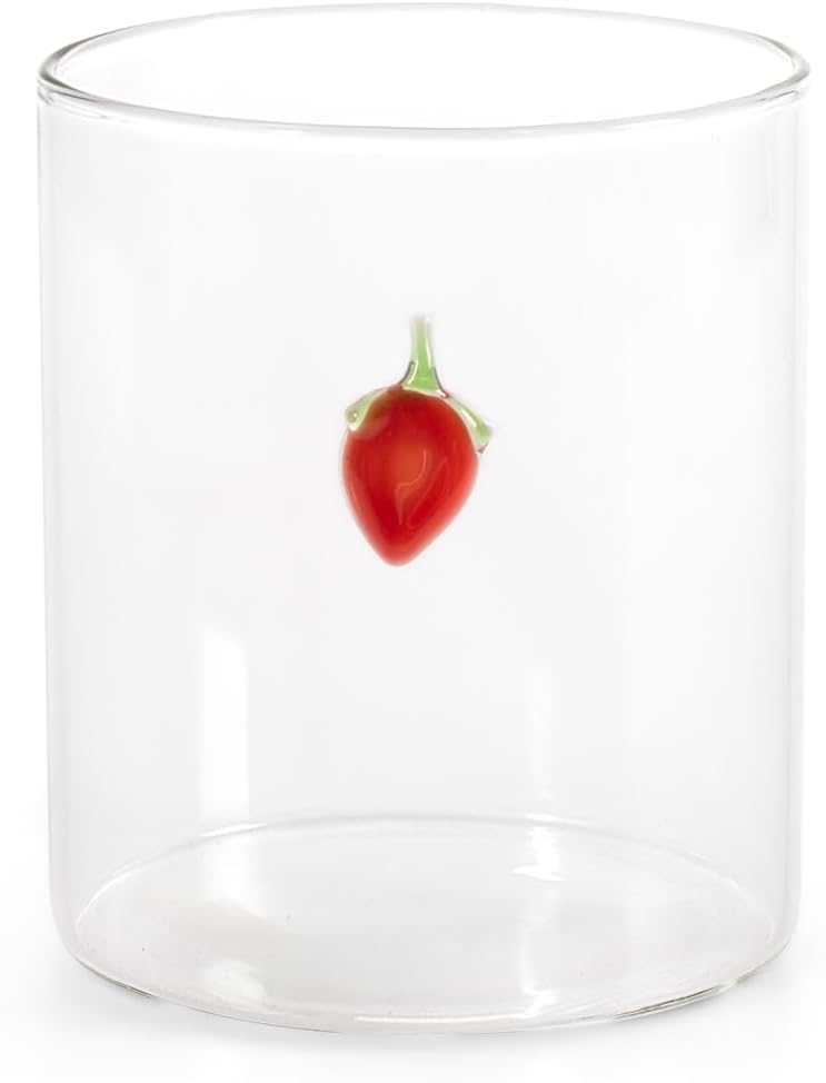 H&H Set mit 6 Gläsern – Borosilikatglas – 42 cl – Externe Miniaturen mit Fruchtdekor – Spülmaschinen