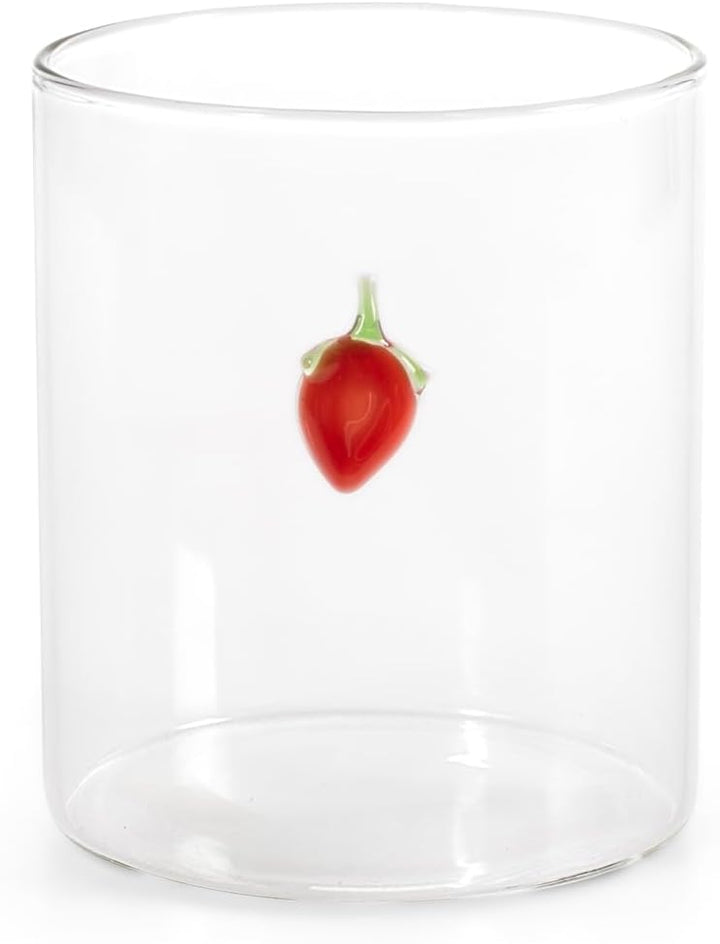 H&H Set mit 6 Gläsern – Borosilikatglas – 42 cl – Externe Miniaturen mit Fruchtdekor – Spülmaschinen