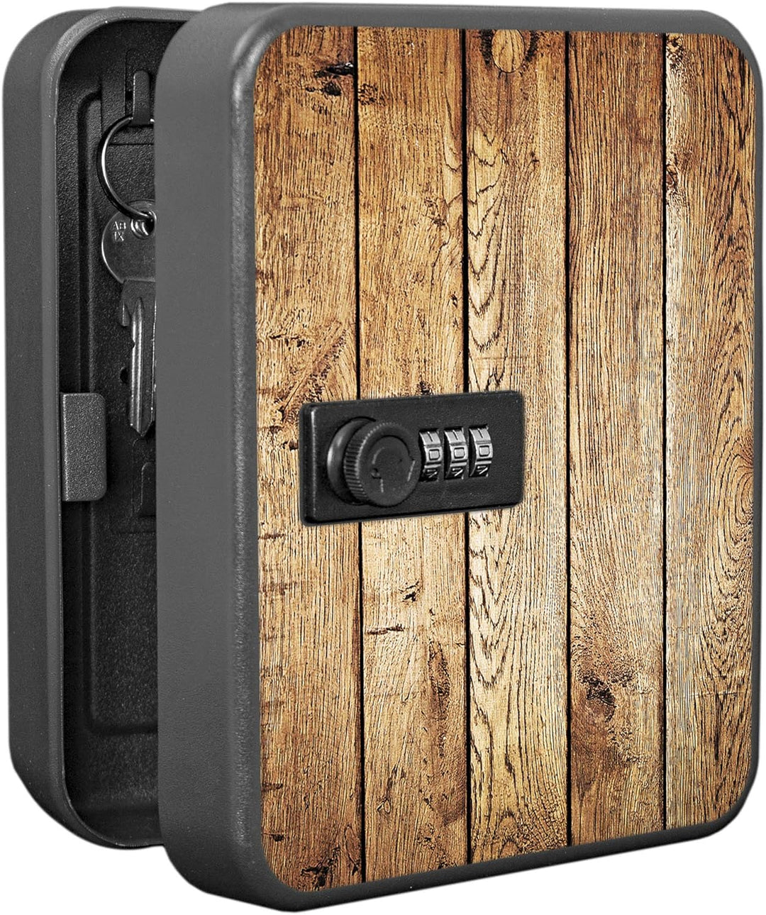 banjado® Burg-Wächter® abschliessbarer Schlüsselkasten mit Motiv Geöltes Holz für 20 Schlüssel - Sch