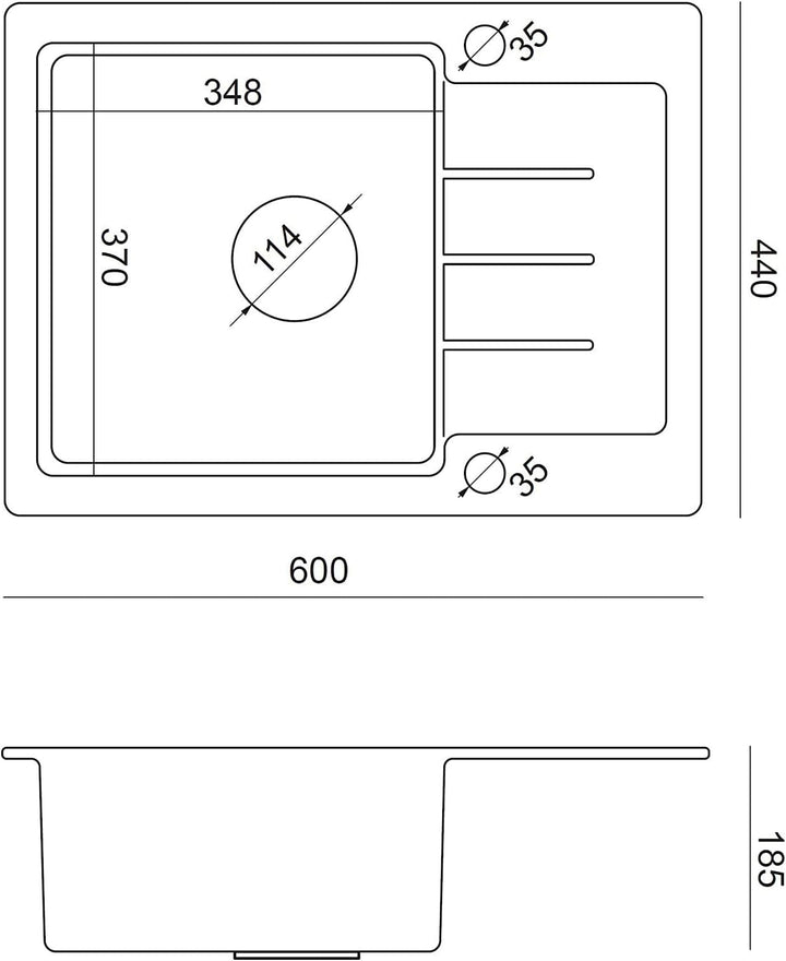VBChome Spülbecken mit Armatur Schwarz 60 x 44 cm Einzelbecken Einbauspüle gesprenkelt reversibel Ve