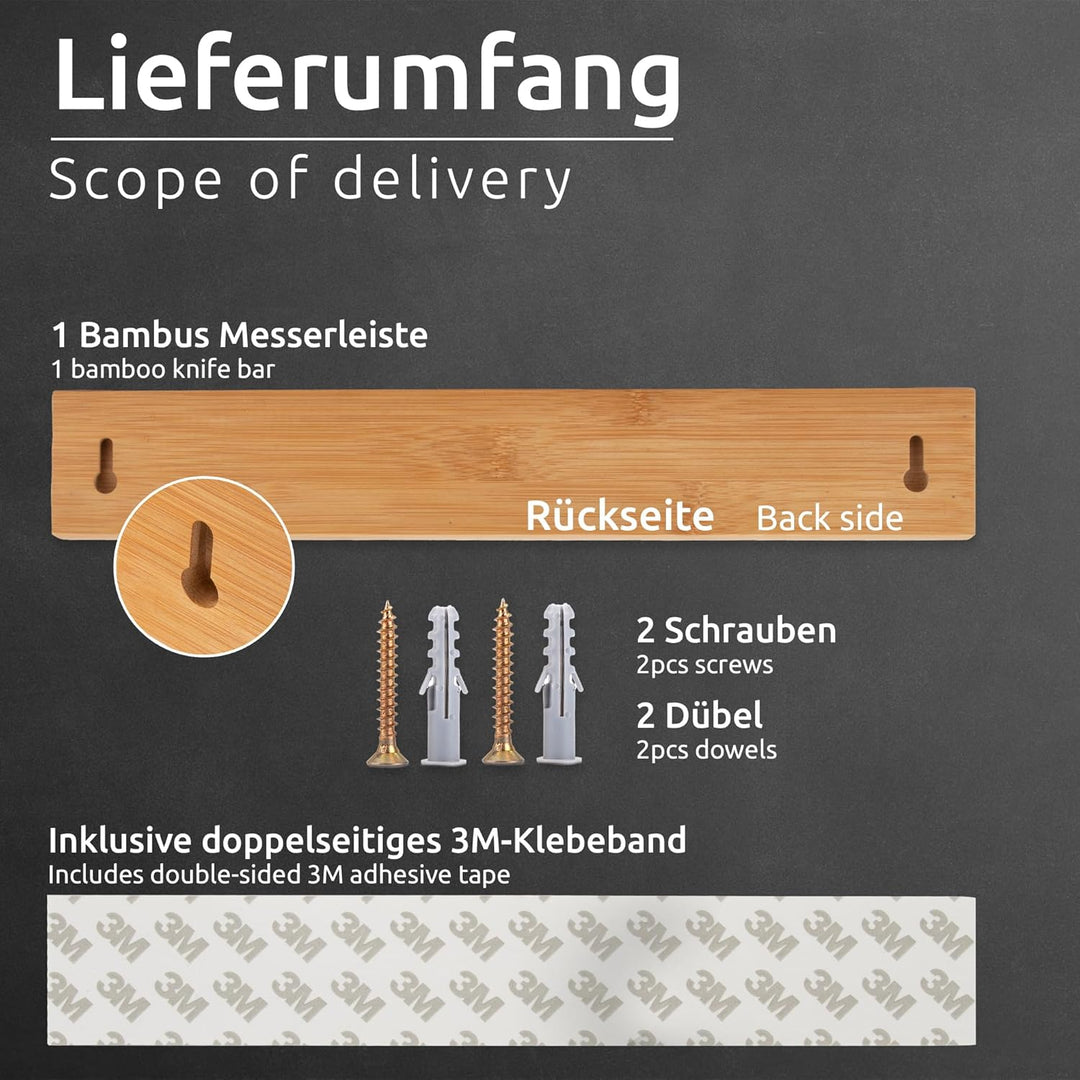 ECENCE Magnetleiste Messer selbstklebend 40cm - Messerleiste magnetisch aus Bambus-Holz mit starkem