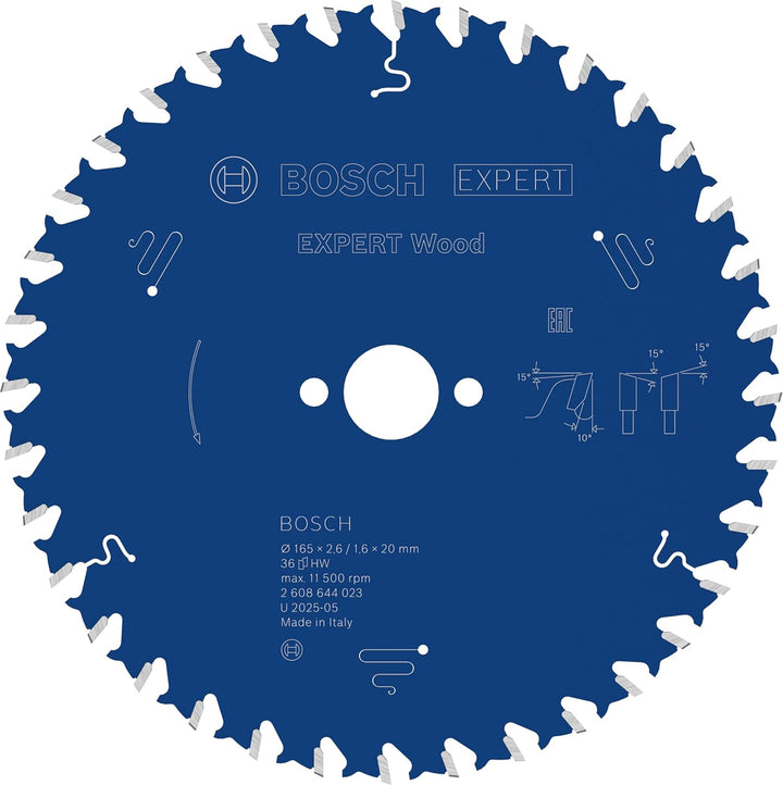 Bosch Professional 1x Kreissägeblatt Expert for Wood (Holz, Sägeblatt Ø 165 x 20 x 2,6 mm, 36 Zähne,