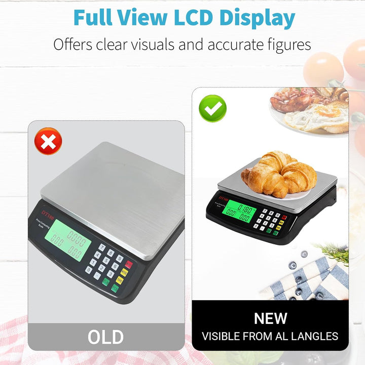 Küchenwaage Digital 30kg mit Zählfunktion, Tara und 1g Genauigkeit | Grosse Lebensmittelwaage mit LC