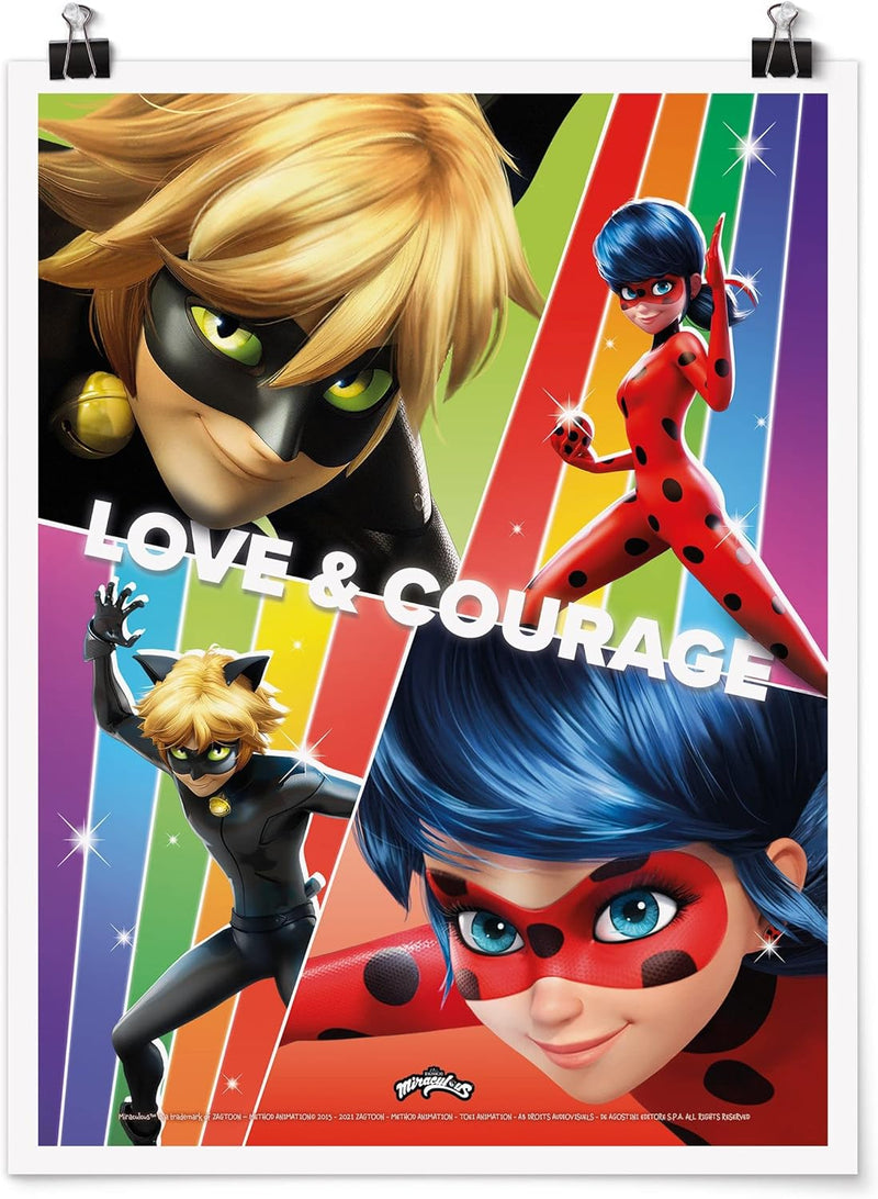 Bilderwelten Poster Kinderzimmer Miraculous Love & Courage - Kinderposter Wanddeko für Kinder Glänze