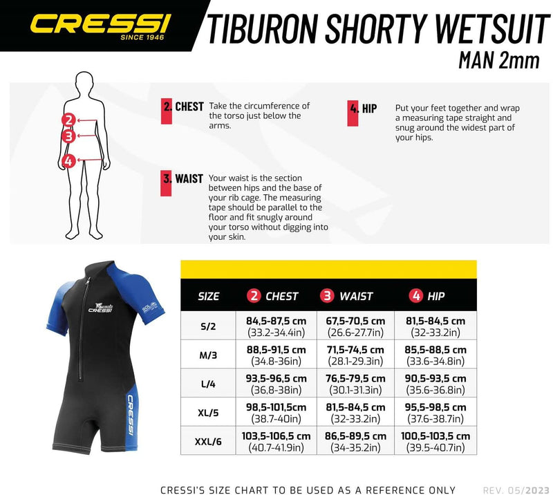 Cressi Tiburon Man Shorty Wetsuit 3mm - Shorty Neoprenanzug für Männer zum Schnorcheln, Schwimmen un