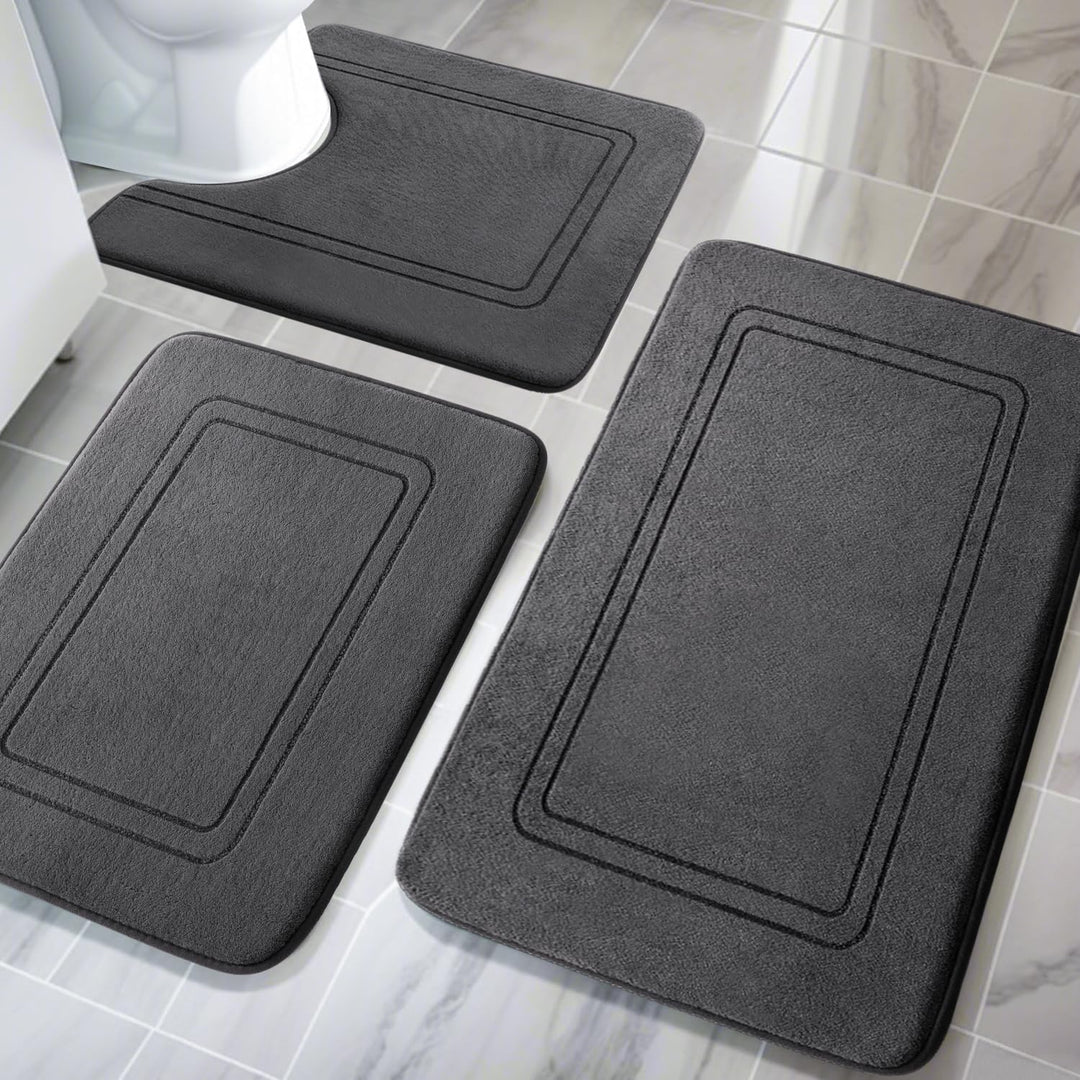 chakme Badezimmerteppich Set 3 Teilig, Weiche Memory-Schaum Badematte und U Förmige wc Vorleger, Bad