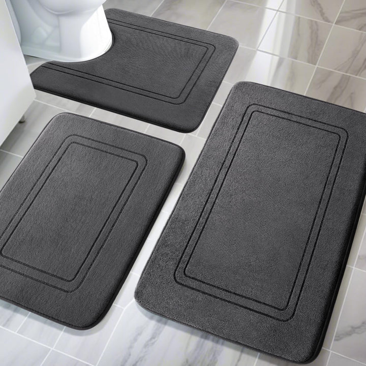 chakme Badezimmerteppich Set 3 Teilig, Weiche Memory-Schaum Badematte und U Förmige wc Vorleger, Bad