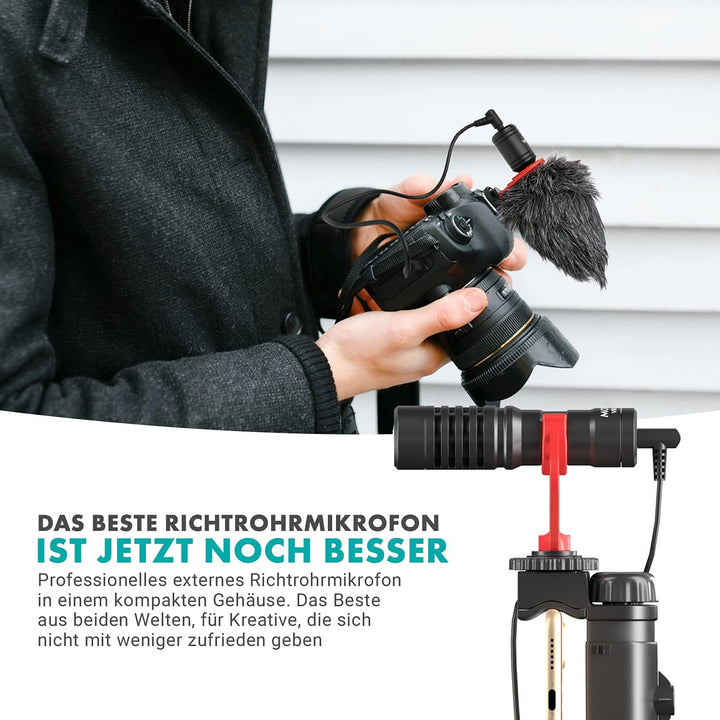 Movo VXR10-PRO Externes Videomikrofon für Kamera mit Rycote Lyre Stossdämpfer - Kompaktes Richtrohrm