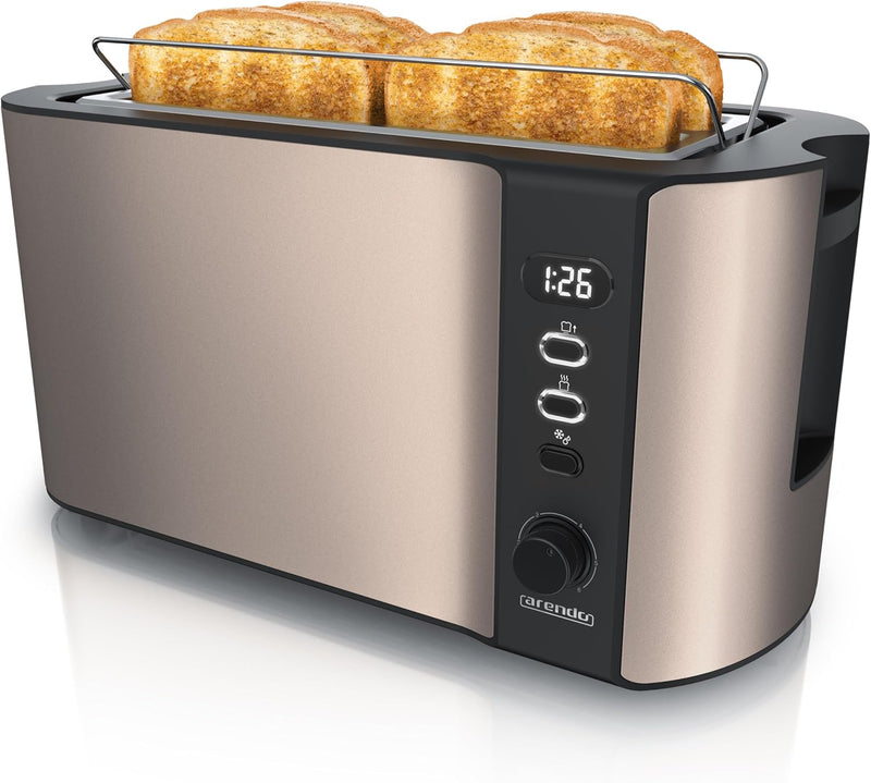 Arendo - Edelstahl Toaster Langschlitz 4 Scheiben - Defrost Funktion - wärmeisolierendes Gehäuse - m